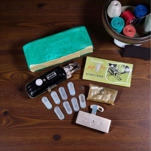 Vintage Domestic Magic Key Buttonhole Worker Attachment Set Templates & Manual - Picture 1 of 16